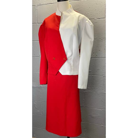 Vintage 1980s Red & White Color Block Plus Skirt Suit Volup Mod Size 24 - Picture 2 of 10